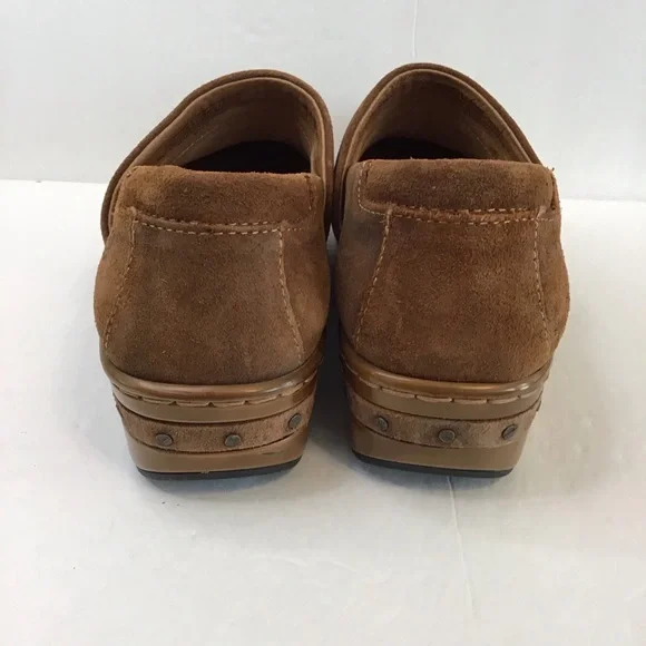 BORN Women's Brown Suede Slip-On Clogs Coral Blue Woven Southwest Accent 9 - Picture 5 of 9